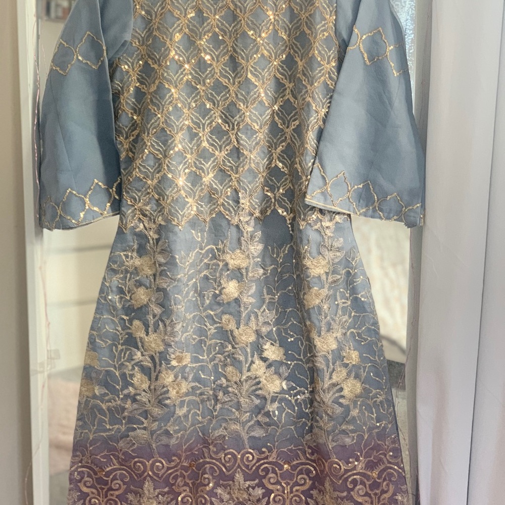 Blue and Gold sequenced Salwar Kameez